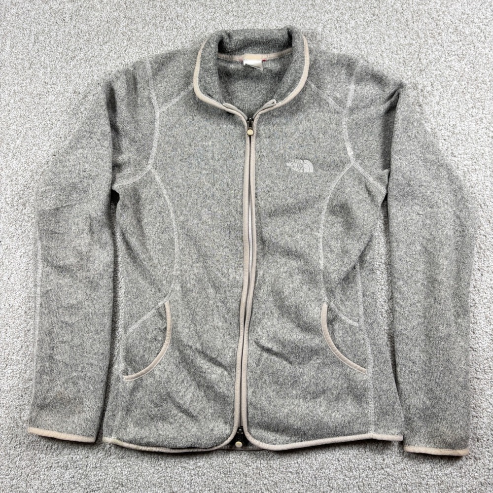 The North Face Fleece Jacket Womens Small Grey Full Zip Thumbhole Sweater Knit